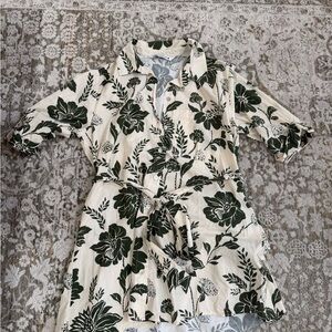 Zara Green and Cream Floral Shirt Dress